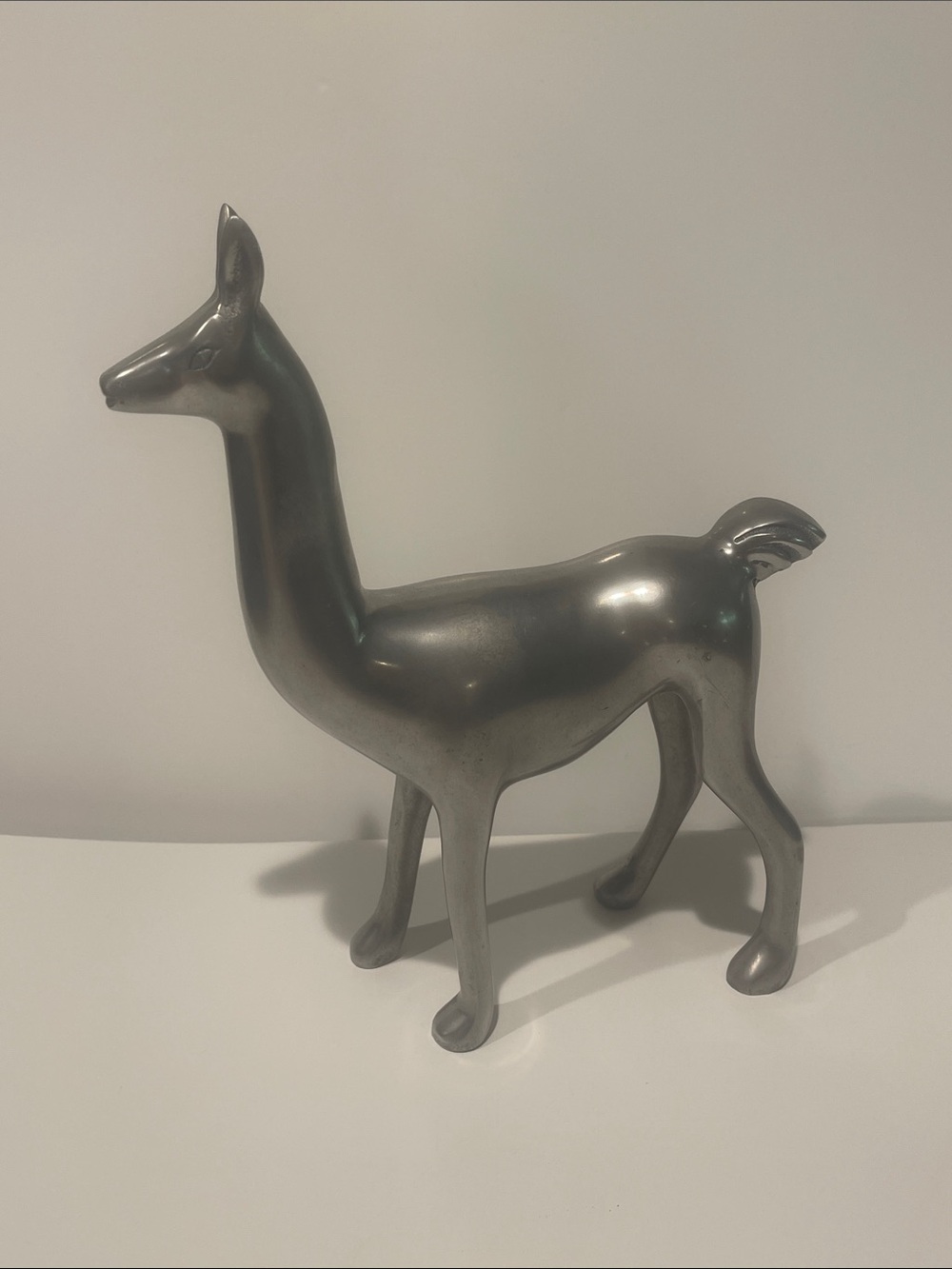 Metallic Gray Llama deer vintage pewter Sculpture - Contemporary Home Art